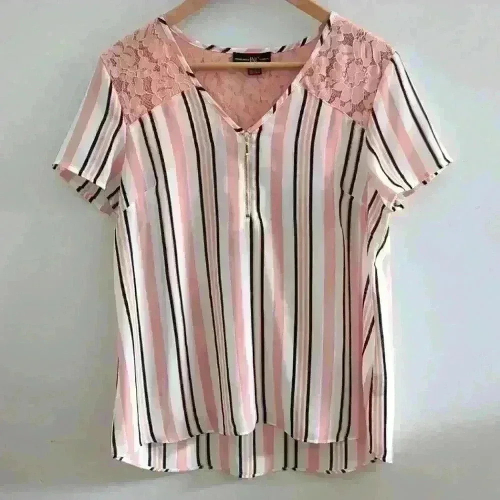 INTERNATIONAL INC CO.| Women's Peach/Black/White Striped TOP